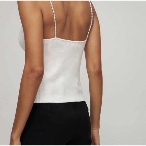NWT Musier Paris Women's Pearls Ribbed Cropped Top Shirt Size 42 White - Picture 2 of 15